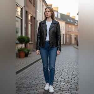 Nine West XL 100% Leather Black Zip Jacket GIII Apparel